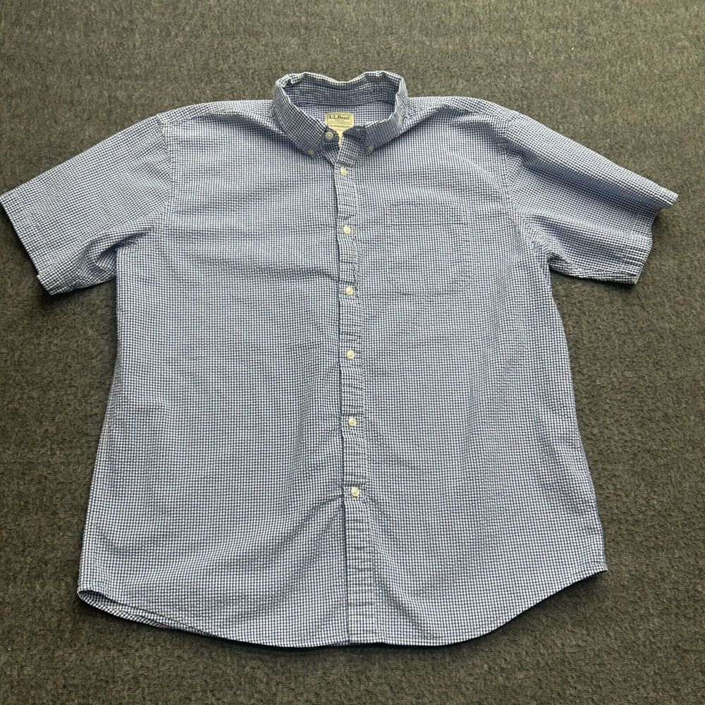 L.L. Bean Blue Checkered Casual Button Down Shirt